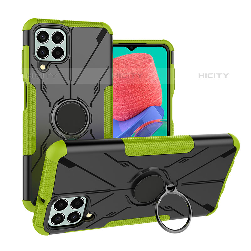 Silikon Hülle Handyhülle und Kunststoff Schutzhülle Hartschalen Tasche mit Magnetisch Fingerring Ständer J01X für Samsung Galaxy M33 5G groß