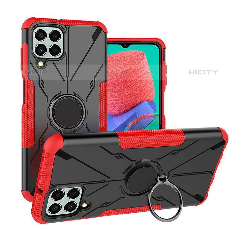Silikon Hülle Handyhülle und Kunststoff Schutzhülle Hartschalen Tasche mit Magnetisch Fingerring Ständer J01X für Samsung Galaxy M33 5G Rot