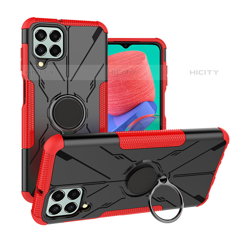 Silikon Hülle Handyhülle und Kunststoff Schutzhülle Hartschalen Tasche mit Magnetisch Fingerring Ständer J01X für Samsung Galaxy M33 5G Rot Plus