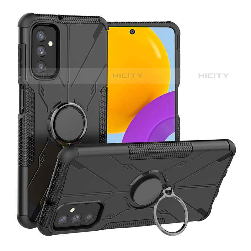 Silikon Hülle Handyhülle und Kunststoff Schutzhülle Hartschalen Tasche mit Magnetisch Fingerring Ständer J01X für Samsung Galaxy M52 5G groß