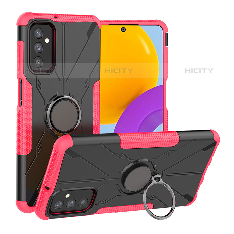 Silikon Hülle Handyhülle und Kunststoff Schutzhülle Hartschalen Tasche mit Magnetisch Fingerring Ständer J01X für Samsung Galaxy M52 5G Pink Plus