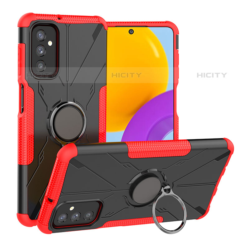 Silikon Hülle Handyhülle und Kunststoff Schutzhülle Hartschalen Tasche mit Magnetisch Fingerring Ständer J01X für Samsung Galaxy M52 5G Rot Plus