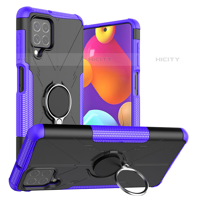 Silikon Hülle Handyhülle und Kunststoff Schutzhülle Hartschalen Tasche mit Magnetisch Fingerring Ständer J01X für Samsung Galaxy M62 4G Violett