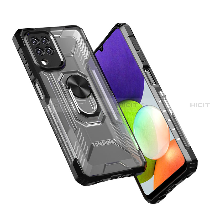 Silikon Hülle Handyhülle und Kunststoff Schutzhülle Hartschalen Tasche mit Magnetisch Fingerring Ständer J02S für Samsung Galaxy A22 4G groß