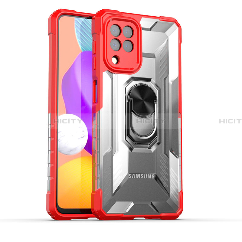 Silikon Hülle Handyhülle und Kunststoff Schutzhülle Hartschalen Tasche mit Magnetisch Fingerring Ständer J02S für Samsung Galaxy A22 4G Rot Plus