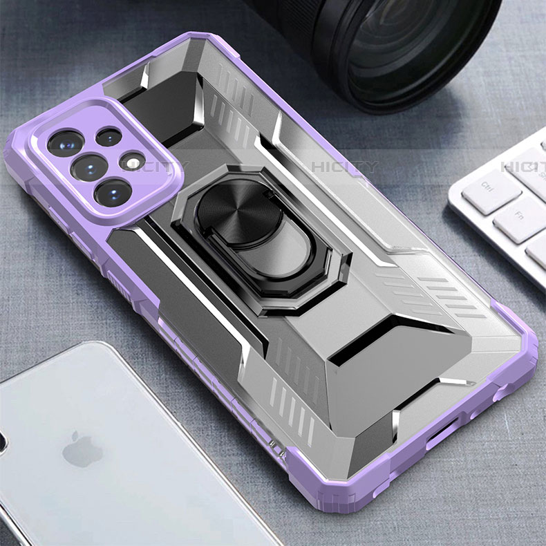 Silikon Hülle Handyhülle und Kunststoff Schutzhülle Hartschalen Tasche mit Magnetisch Fingerring Ständer J02S für Samsung Galaxy A72 4G Violett