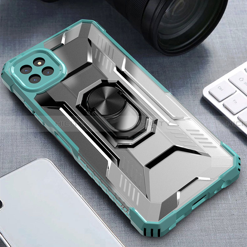 Silikon Hülle Handyhülle und Kunststoff Schutzhülle Hartschalen Tasche mit Magnetisch Fingerring Ständer J03S für Samsung Galaxy A22 5G groß