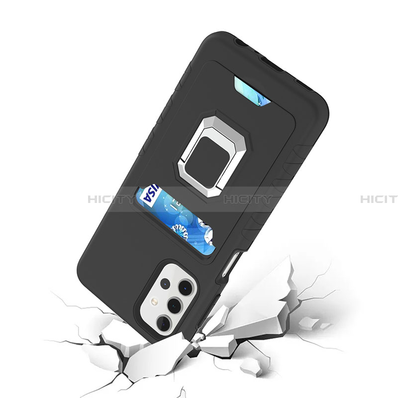 Silikon Hülle Handyhülle und Kunststoff Schutzhülle Hartschalen Tasche mit Magnetisch Fingerring Ständer J03S für Samsung Galaxy A32 4G