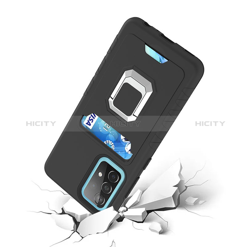 Silikon Hülle Handyhülle und Kunststoff Schutzhülle Hartschalen Tasche mit Magnetisch Fingerring Ständer J03S für Samsung Galaxy A52s 5G
