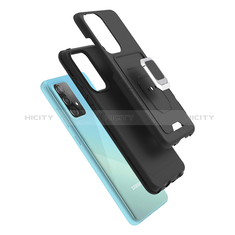 Silikon Hülle Handyhülle und Kunststoff Schutzhülle Hartschalen Tasche mit Magnetisch Fingerring Ständer J03S für Samsung Galaxy A52s 5G