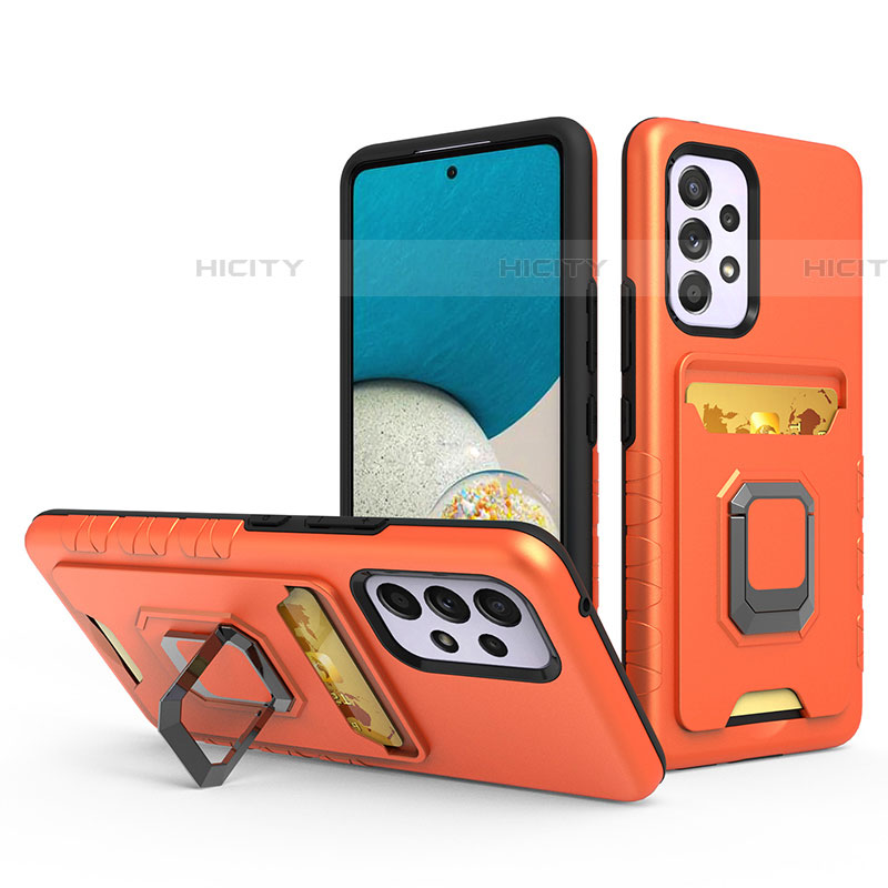 Silikon Hülle Handyhülle und Kunststoff Schutzhülle Hartschalen Tasche mit Magnetisch Fingerring Ständer J03S für Samsung Galaxy A53 5G Orange