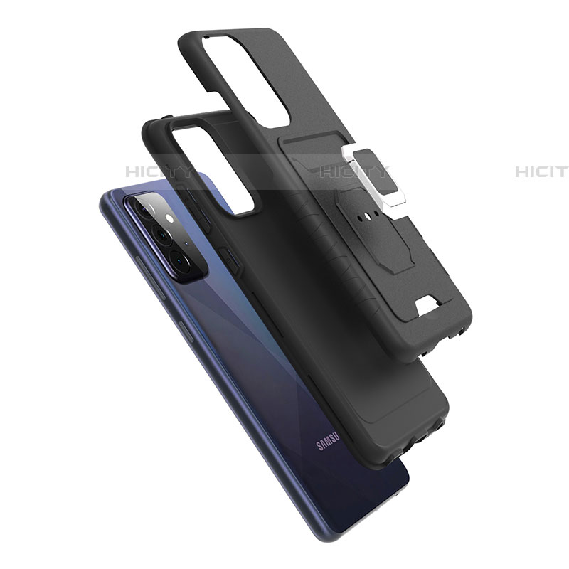 Silikon Hülle Handyhülle und Kunststoff Schutzhülle Hartschalen Tasche mit Magnetisch Fingerring Ständer J03S für Samsung Galaxy A72 4G groß