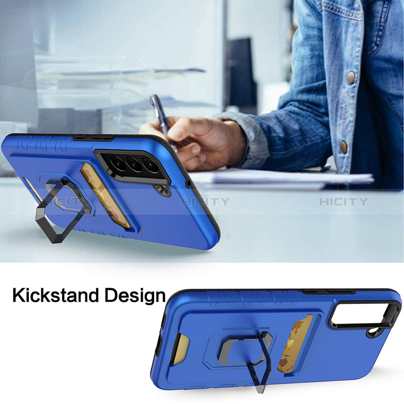 Silikon Hülle Handyhülle und Kunststoff Schutzhülle Hartschalen Tasche mit Magnetisch Fingerring Ständer J03S für Samsung Galaxy S22 Plus 5G