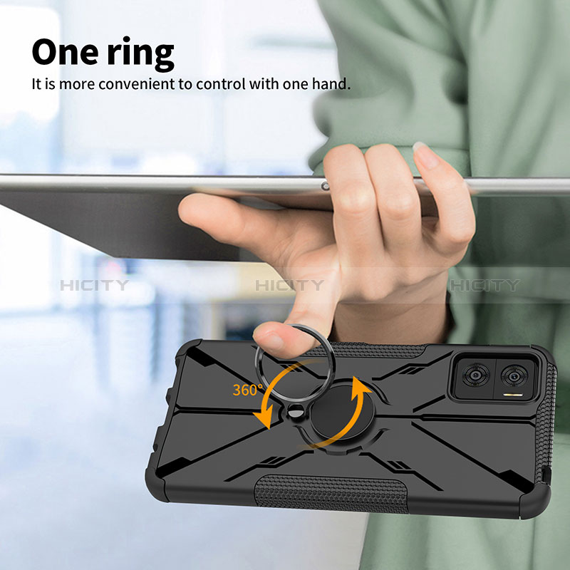 Silikon Hülle Handyhülle und Kunststoff Schutzhülle Hartschalen Tasche mit Magnetisch Fingerring Ständer JX1 für Motorola Moto E22i