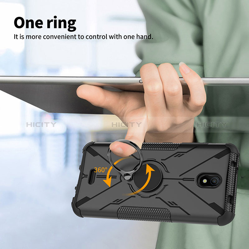 Silikon Hülle Handyhülle und Kunststoff Schutzhülle Hartschalen Tasche mit Magnetisch Fingerring Ständer JX1 für Nokia C100 groß