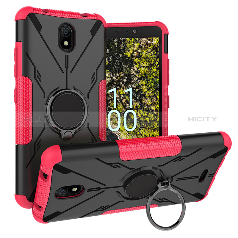 Silikon Hülle Handyhülle und Kunststoff Schutzhülle Hartschalen Tasche mit Magnetisch Fingerring Ständer JX1 für Nokia C100 groß