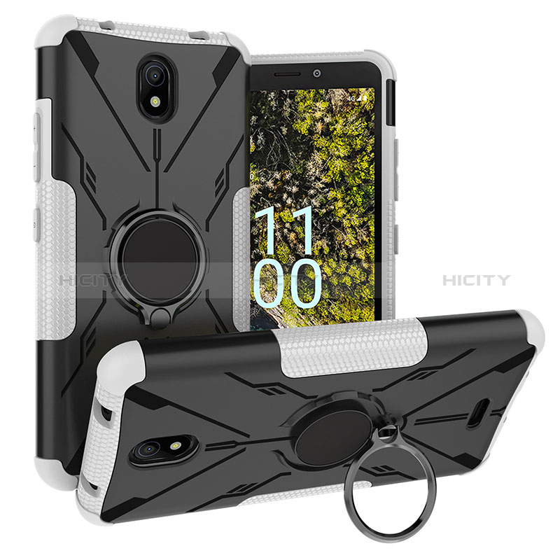 Silikon Hülle Handyhülle und Kunststoff Schutzhülle Hartschalen Tasche mit Magnetisch Fingerring Ständer JX1 für Nokia C100