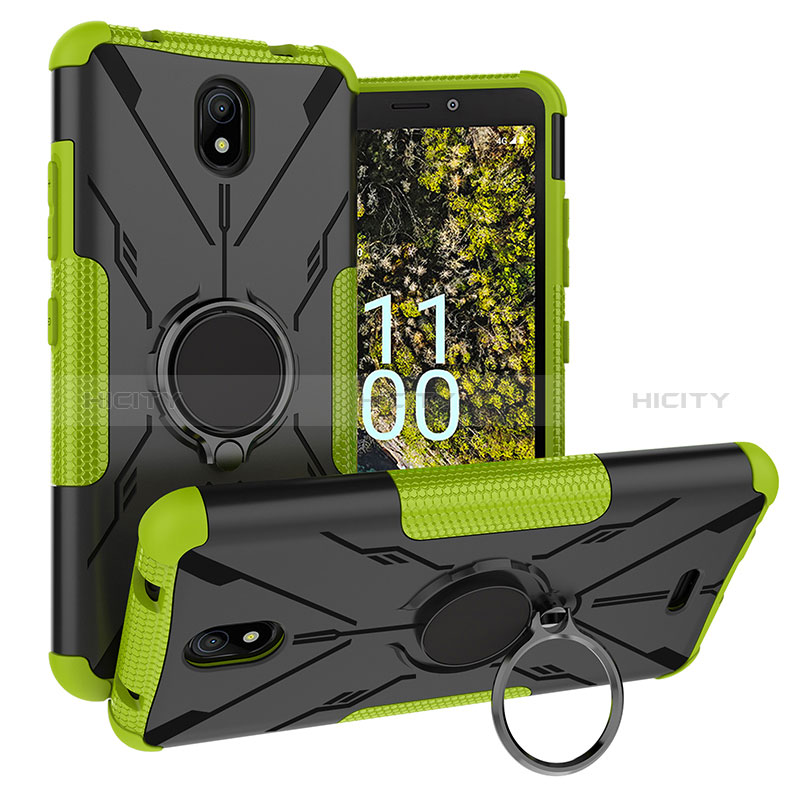 Silikon Hülle Handyhülle und Kunststoff Schutzhülle Hartschalen Tasche mit Magnetisch Fingerring Ständer JX1 für Nokia C100 Grün Plus