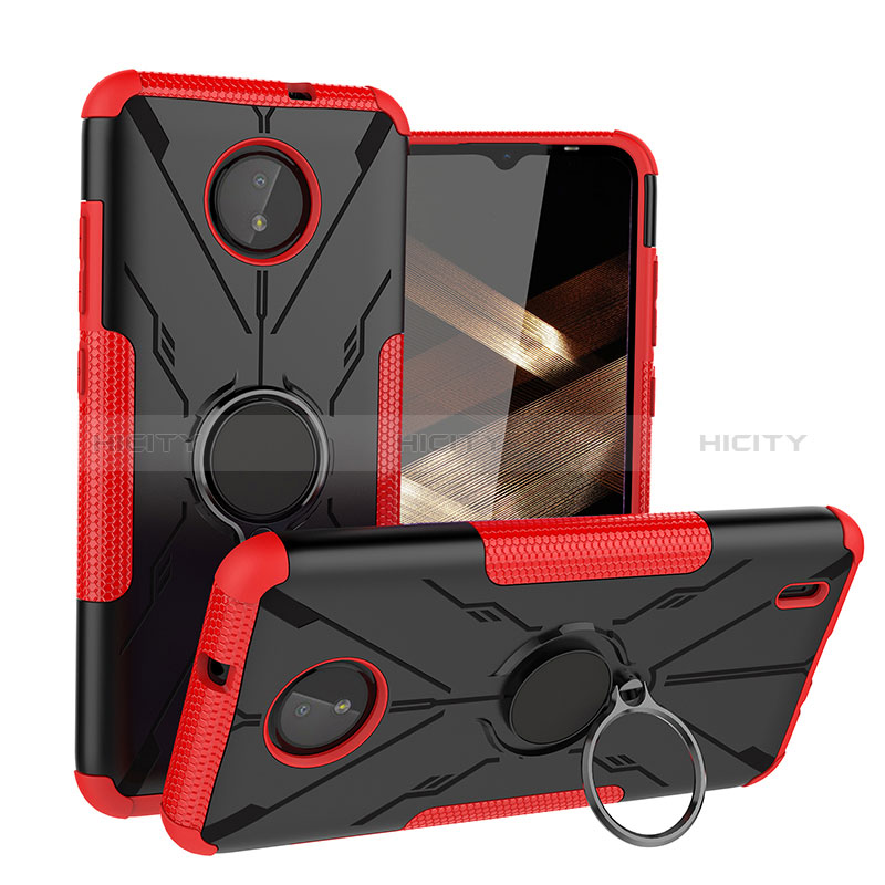 Silikon Hülle Handyhülle und Kunststoff Schutzhülle Hartschalen Tasche mit Magnetisch Fingerring Ständer JX1 für Nokia C20 Rot Plus