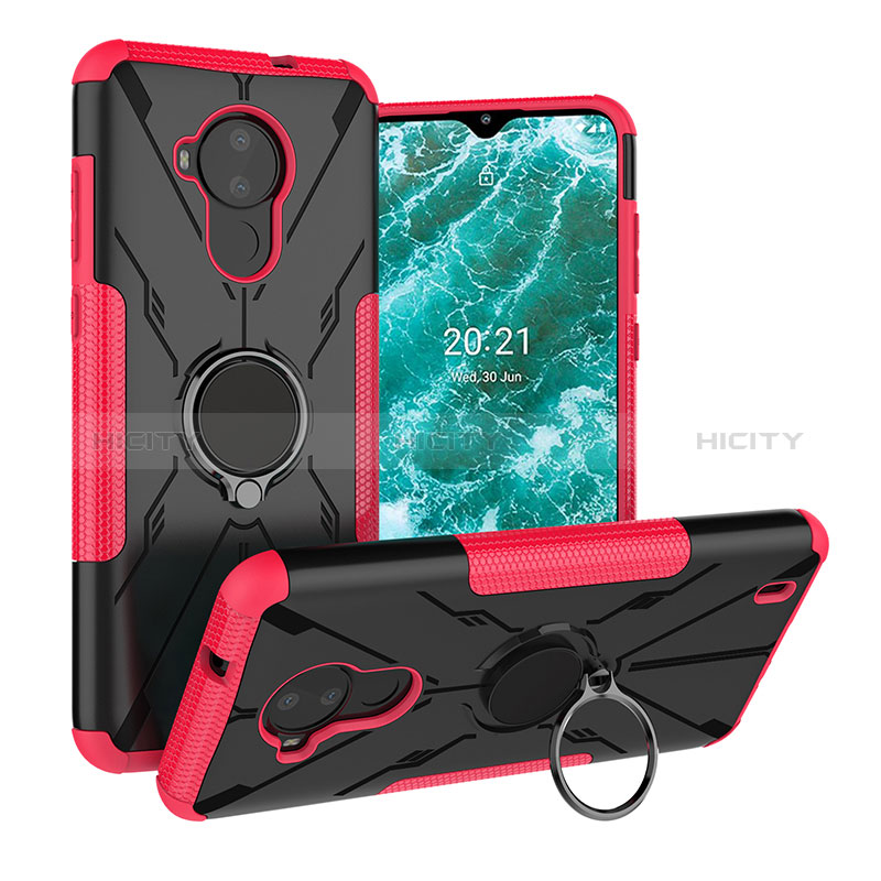 Silikon Hülle Handyhülle und Kunststoff Schutzhülle Hartschalen Tasche mit Magnetisch Fingerring Ständer JX1 für Nokia C30 Pink