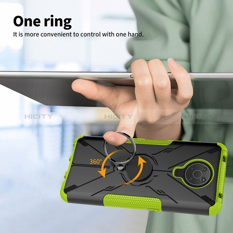 Silikon Hülle Handyhülle und Kunststoff Schutzhülle Hartschalen Tasche mit Magnetisch Fingerring Ständer JX1 für Nokia G10 groß