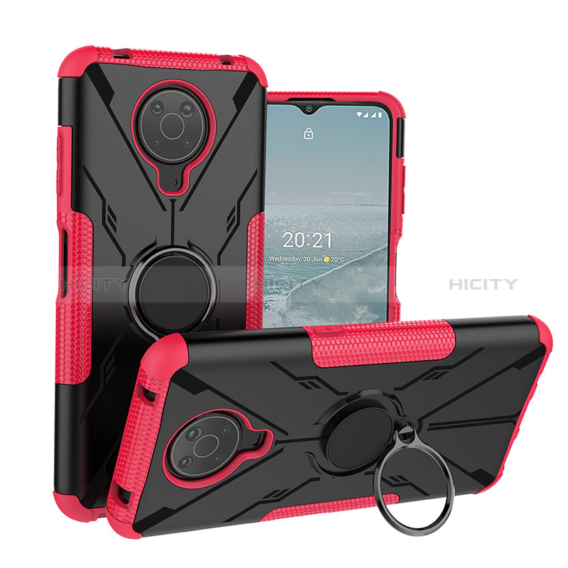 Silikon Hülle Handyhülle und Kunststoff Schutzhülle Hartschalen Tasche mit Magnetisch Fingerring Ständer JX1 für Nokia G10 Pink Plus