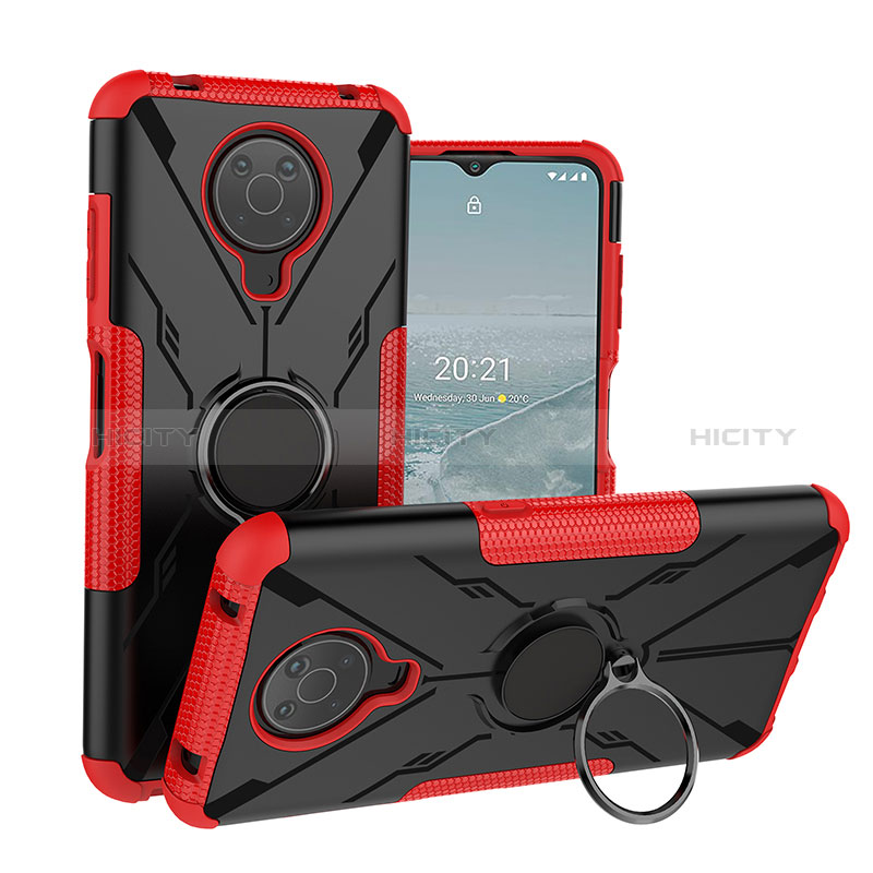 Silikon Hülle Handyhülle und Kunststoff Schutzhülle Hartschalen Tasche mit Magnetisch Fingerring Ständer JX1 für Nokia G10 Rot Plus