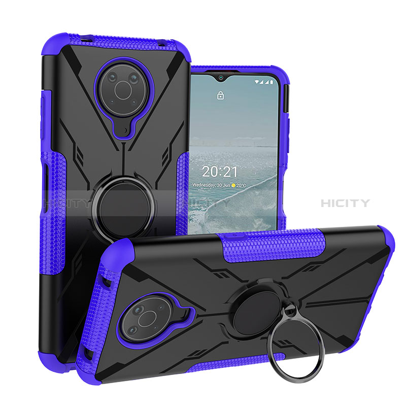 Silikon Hülle Handyhülle und Kunststoff Schutzhülle Hartschalen Tasche mit Magnetisch Fingerring Ständer JX1 für Nokia G10 Violett Plus