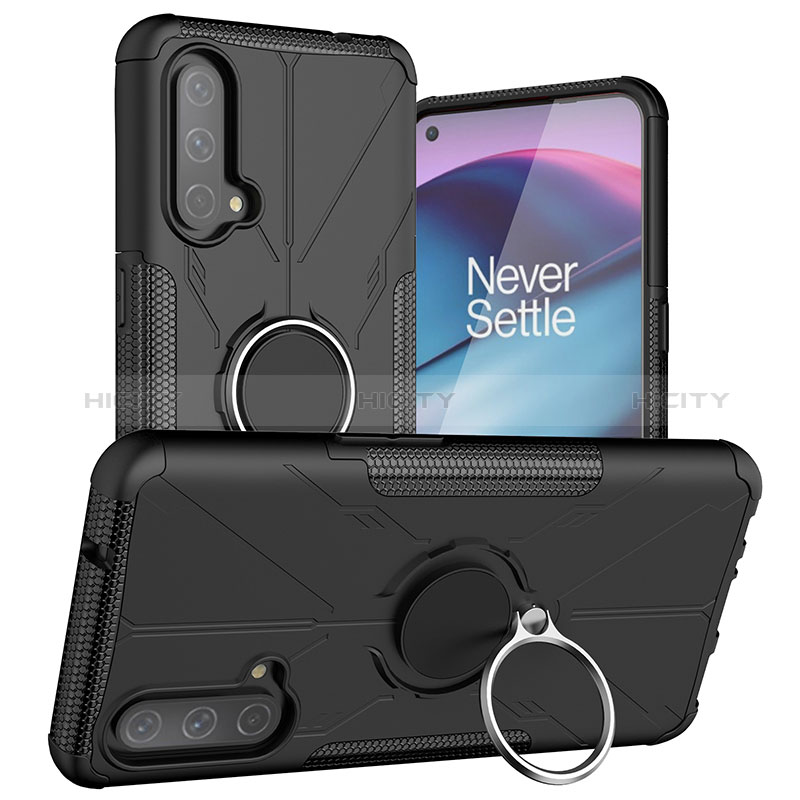 Silikon Hülle Handyhülle und Kunststoff Schutzhülle Hartschalen Tasche mit Magnetisch Fingerring Ständer JX1 für OnePlus Nord CE 5G