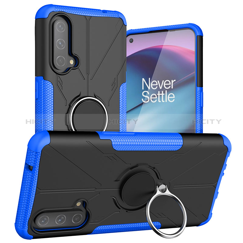 Silikon Hülle Handyhülle und Kunststoff Schutzhülle Hartschalen Tasche mit Magnetisch Fingerring Ständer JX1 für OnePlus Nord CE 5G groß