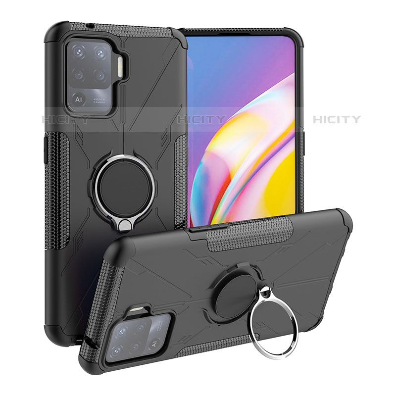 Silikon Hülle Handyhülle und Kunststoff Schutzhülle Hartschalen Tasche mit Magnetisch Fingerring Ständer JX1 für Oppo A94 4G groß