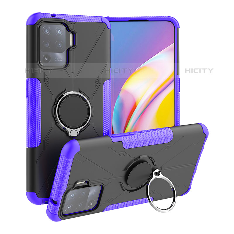 Silikon Hülle Handyhülle und Kunststoff Schutzhülle Hartschalen Tasche mit Magnetisch Fingerring Ständer JX1 für Oppo A94 4G Violett