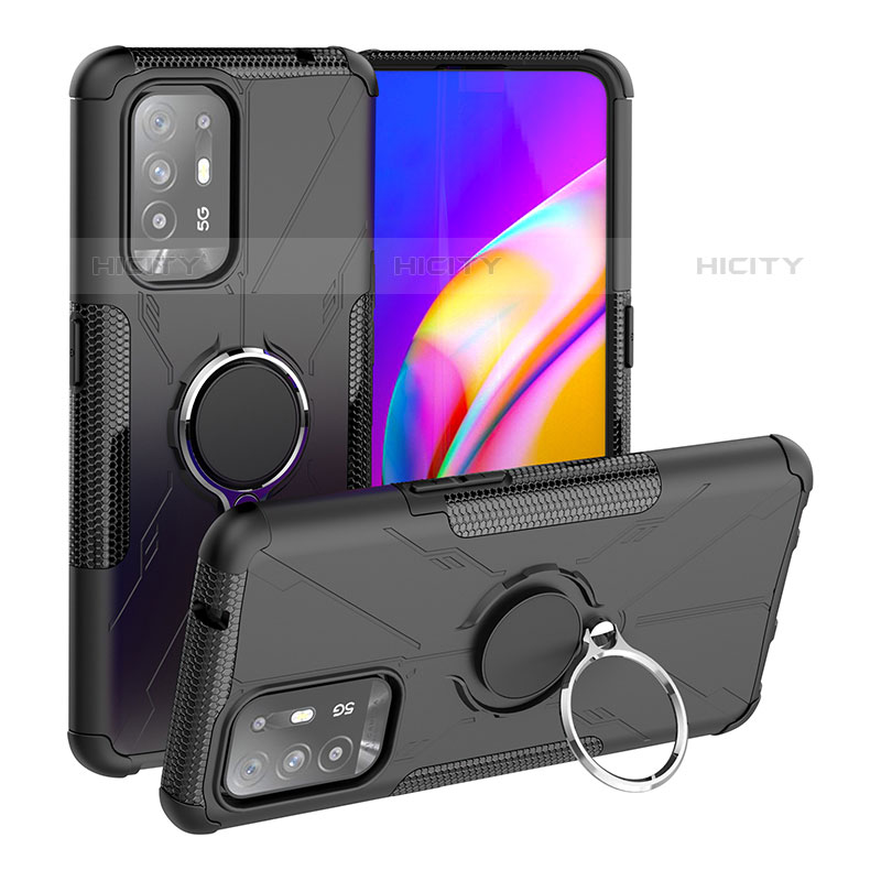 Silikon Hülle Handyhülle und Kunststoff Schutzhülle Hartschalen Tasche mit Magnetisch Fingerring Ständer JX1 für Oppo A94 5G