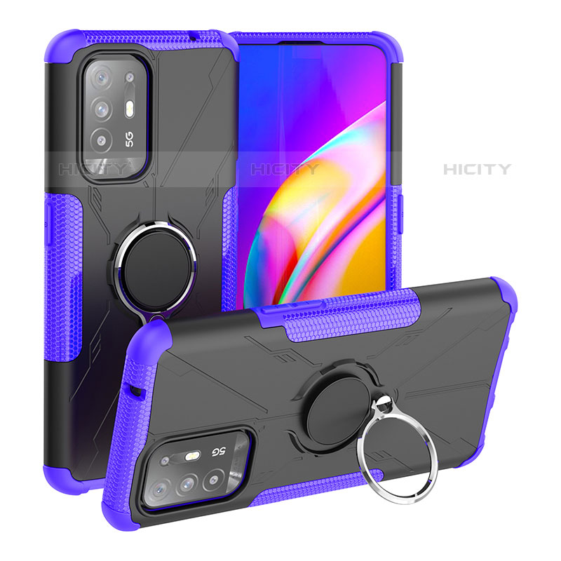 Silikon Hülle Handyhülle und Kunststoff Schutzhülle Hartschalen Tasche mit Magnetisch Fingerring Ständer JX1 für Oppo A94 5G