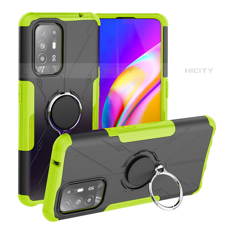 Silikon Hülle Handyhülle und Kunststoff Schutzhülle Hartschalen Tasche mit Magnetisch Fingerring Ständer JX1 für Oppo A94 5G Grün Plus