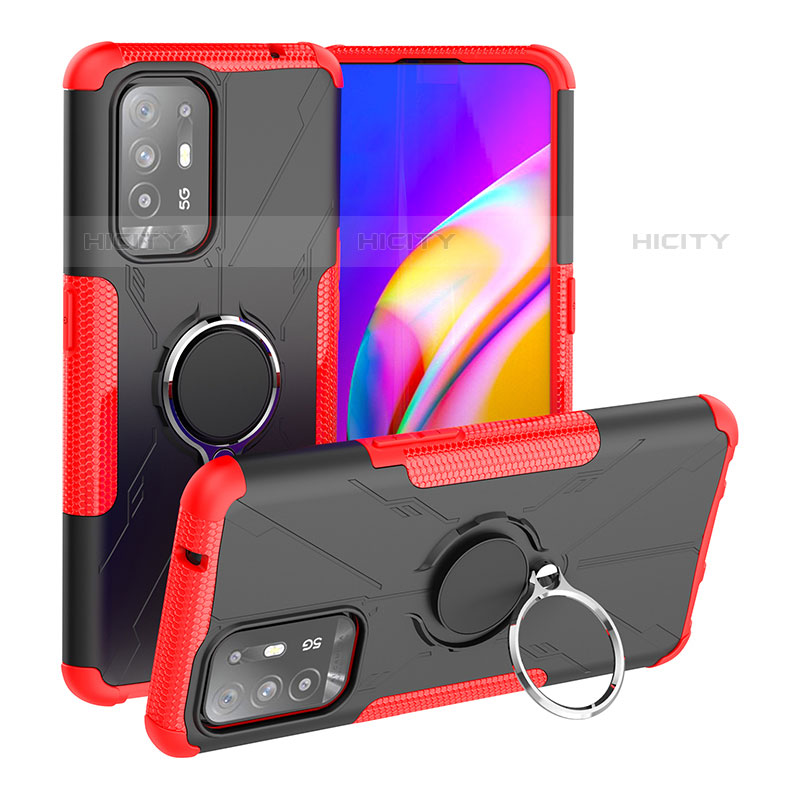 Silikon Hülle Handyhülle und Kunststoff Schutzhülle Hartschalen Tasche mit Magnetisch Fingerring Ständer JX1 für Oppo A94 5G Rot