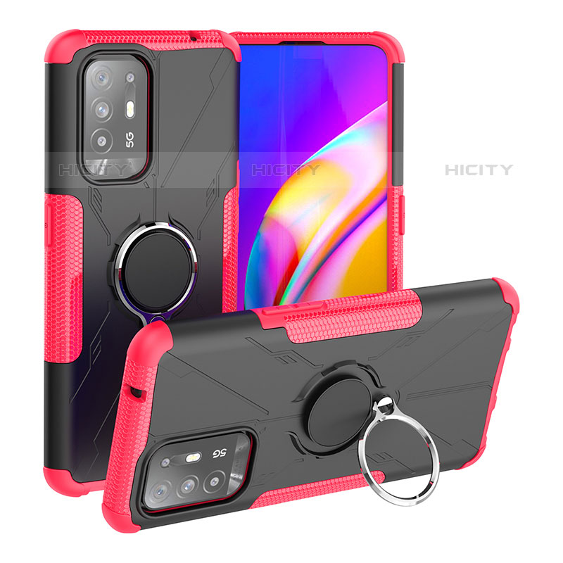 Silikon Hülle Handyhülle und Kunststoff Schutzhülle Hartschalen Tasche mit Magnetisch Fingerring Ständer JX1 für Oppo A94 5G Rot