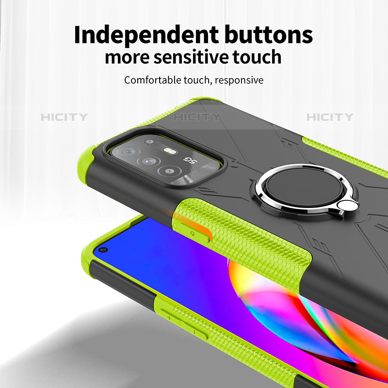 Silikon Hülle Handyhülle und Kunststoff Schutzhülle Hartschalen Tasche mit Magnetisch Fingerring Ständer JX1 für Oppo A95 5G groß