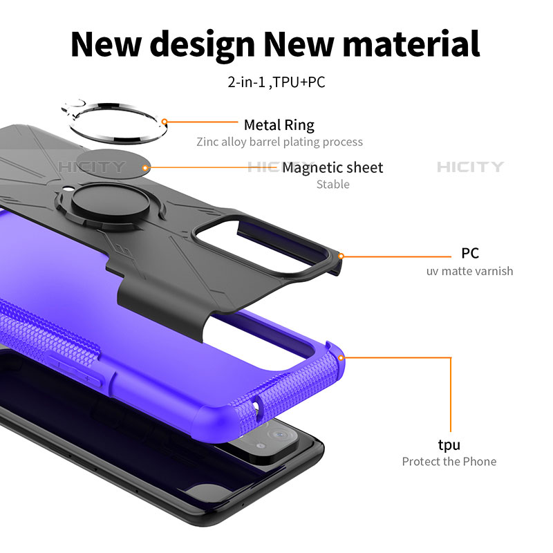 Silikon Hülle Handyhülle und Kunststoff Schutzhülle Hartschalen Tasche mit Magnetisch Fingerring Ständer JX1 für Oppo F19 Pro+ Plus 5G groß