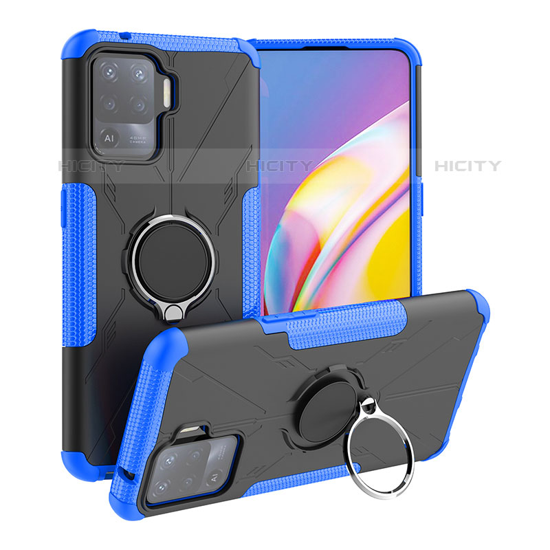 Silikon Hülle Handyhülle und Kunststoff Schutzhülle Hartschalen Tasche mit Magnetisch Fingerring Ständer JX1 für Oppo Reno5 Lite