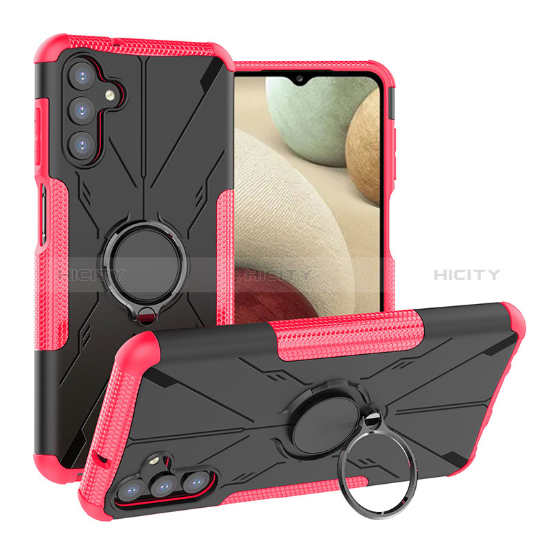 Silikon Hülle Handyhülle und Kunststoff Schutzhülle Hartschalen Tasche mit Magnetisch Fingerring Ständer JX1 für Samsung Galaxy A04s Pink