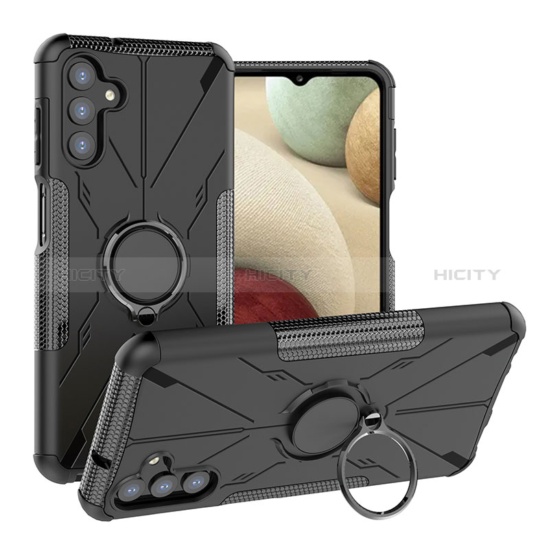 Silikon Hülle Handyhülle und Kunststoff Schutzhülle Hartschalen Tasche mit Magnetisch Fingerring Ständer JX1 für Samsung Galaxy A04s Schwarz Plus