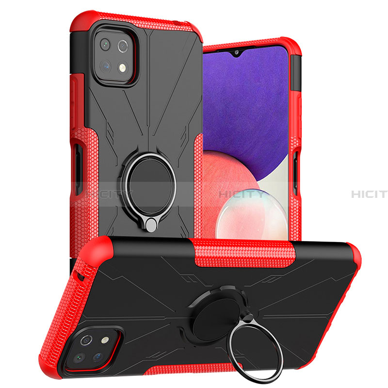 Silikon Hülle Handyhülle und Kunststoff Schutzhülle Hartschalen Tasche mit Magnetisch Fingerring Ständer JX1 für Samsung Galaxy A22 5G Rot Plus