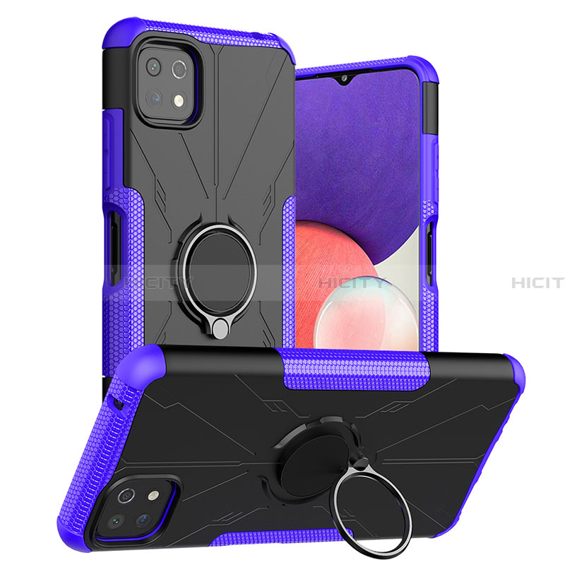 Silikon Hülle Handyhülle und Kunststoff Schutzhülle Hartschalen Tasche mit Magnetisch Fingerring Ständer JX1 für Samsung Galaxy A22 5G Violett Plus