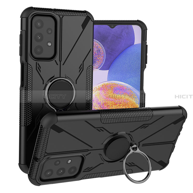 Silikon Hülle Handyhülle und Kunststoff Schutzhülle Hartschalen Tasche mit Magnetisch Fingerring Ständer JX1 für Samsung Galaxy A23 4G groß