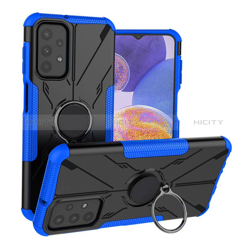 Silikon Hülle Handyhülle und Kunststoff Schutzhülle Hartschalen Tasche mit Magnetisch Fingerring Ständer JX1 für Samsung Galaxy A23 5G Blau Plus