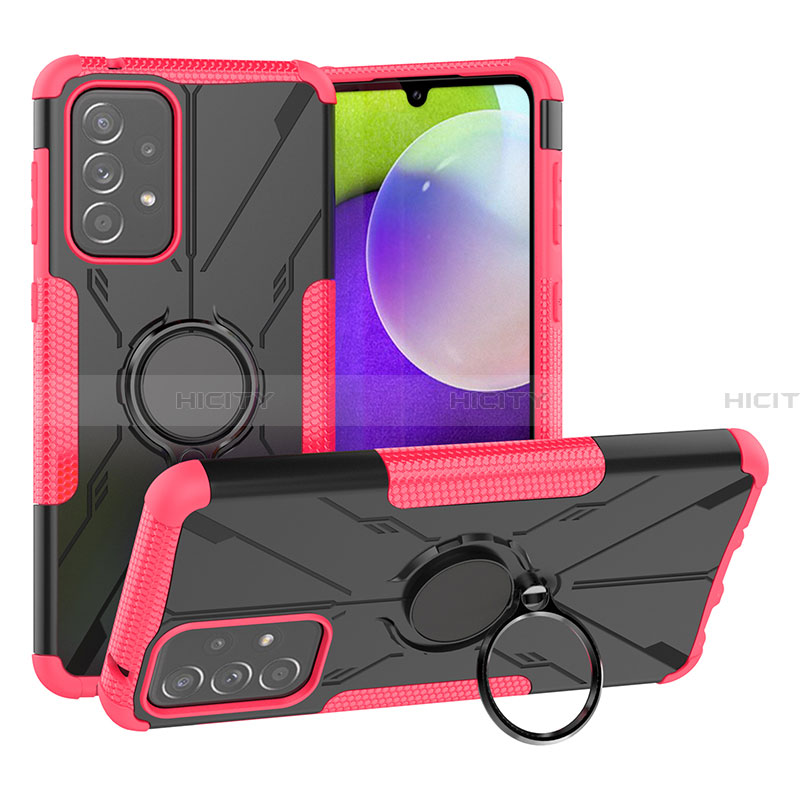 Silikon Hülle Handyhülle und Kunststoff Schutzhülle Hartschalen Tasche mit Magnetisch Fingerring Ständer JX1 für Samsung Galaxy A33 5G Pink