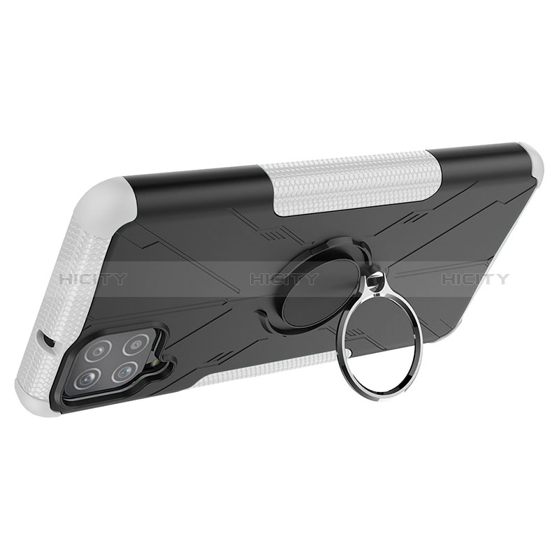 Silikon Hülle Handyhülle und Kunststoff Schutzhülle Hartschalen Tasche mit Magnetisch Fingerring Ständer JX1 für Samsung Galaxy F12 groß