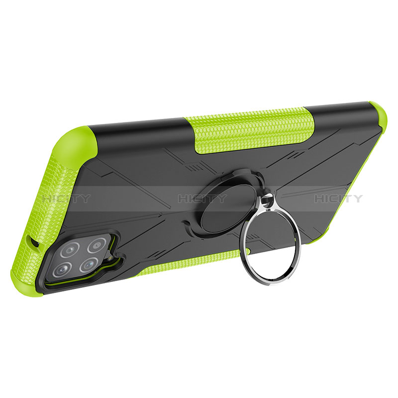 Silikon Hülle Handyhülle und Kunststoff Schutzhülle Hartschalen Tasche mit Magnetisch Fingerring Ständer JX1 für Samsung Galaxy F12 groß