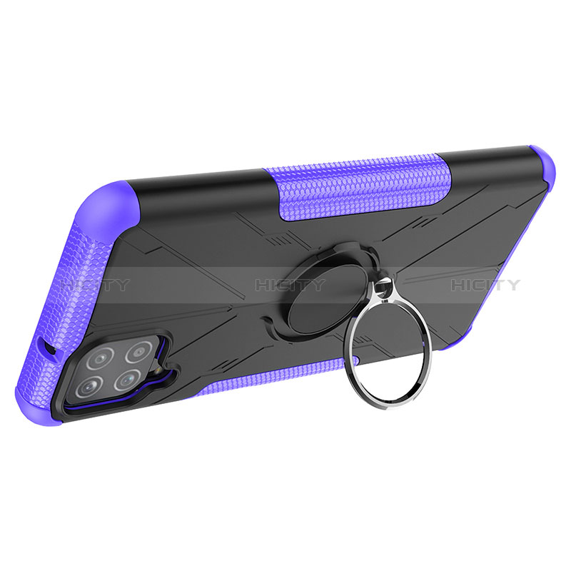 Silikon Hülle Handyhülle und Kunststoff Schutzhülle Hartschalen Tasche mit Magnetisch Fingerring Ständer JX1 für Samsung Galaxy F12 groß